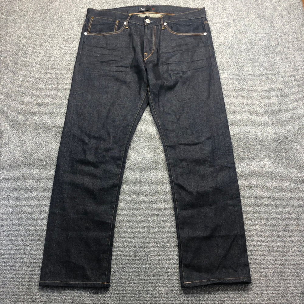 3x1 NYC Mens Raw Indigo Denim Straight Leg Jeans Made in USA Size 33